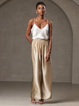 [Beige] SilkSilky-ES Spaghetti Strap V Neck Top de tirantes 007