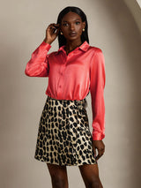 [Rojo Imperial] SilkSilky-ES Long Sleeve Lapel Collar Blusas de Mujer 005