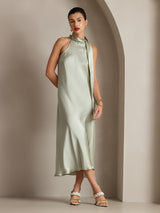 [Verde Claro] SilkSilky-ES Sleeveless Halter Vestido 003
