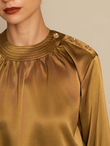 [Bronce] SilkSilky-ES 19Momme Manga larga Cuello Redondo Blusa 005