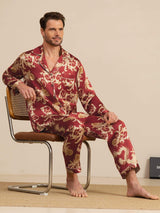 [Dragón Vino] SilkSilky-ES Long Sleeve Cuello de Muesca Pijamas de hombre 001