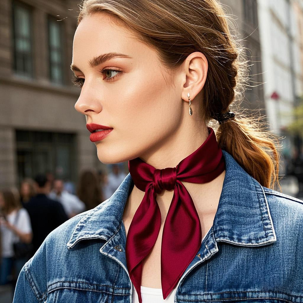 [Rojo Oscuro] SilkSilky-ES Seda Pura Scarf 001