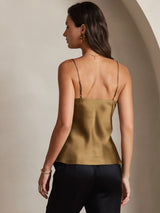 [Café] SilkSilky-ES Spaghetti Strap V Neck Top de tirantes 002