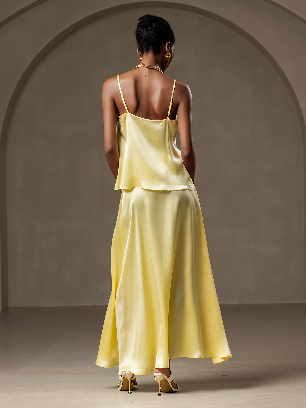 [Amarillo Claro] SilkSilky-ES 19Momme Seda Skirt 004