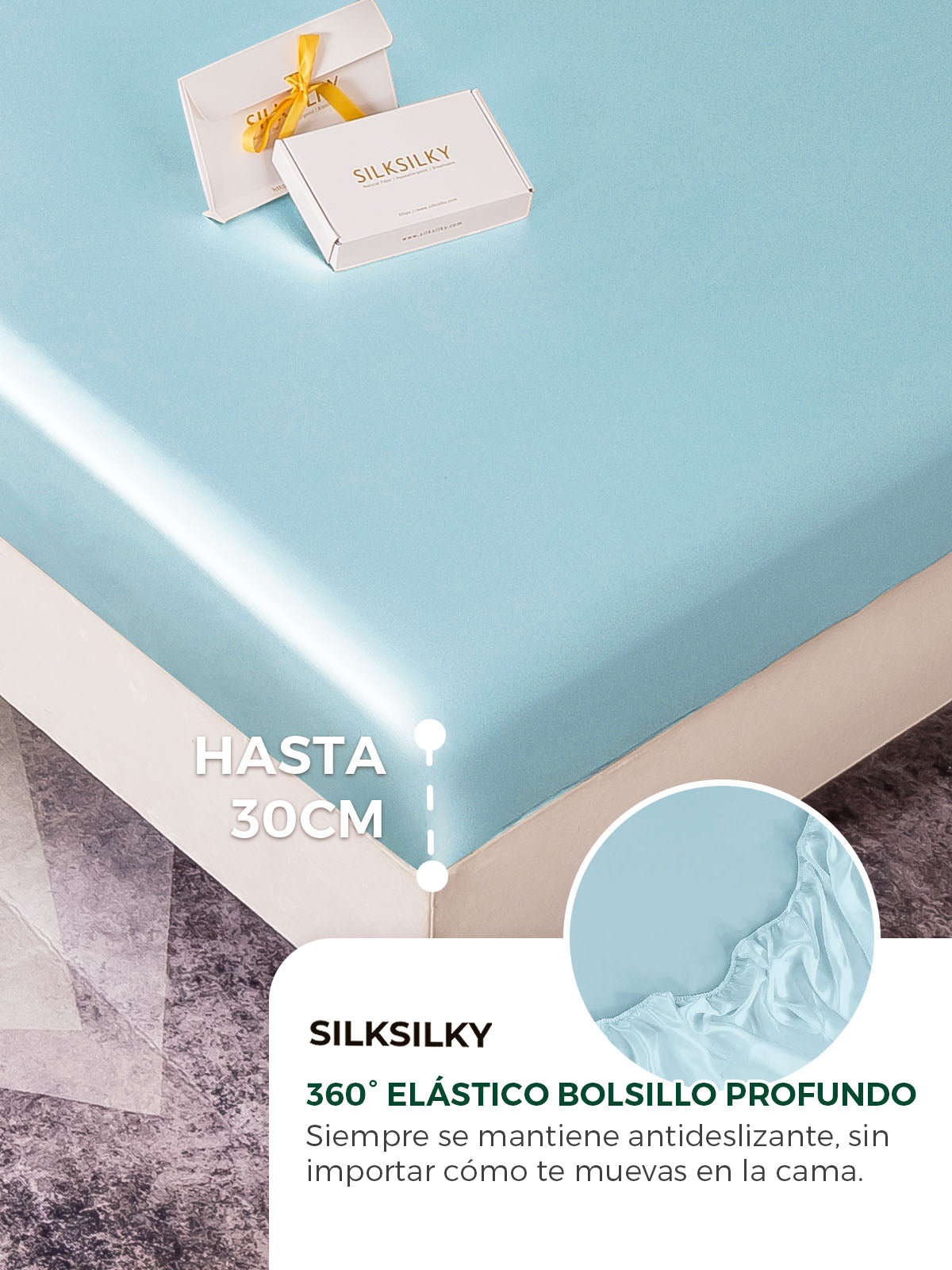 [Azul Claro] SilkSilky-ES 19Momme Seda Pura Sheet 004