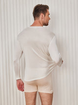 [Blanco] SilkSilky-ES Manga larga Cuello Redondo Camiseta de hombre 002