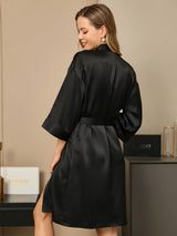 [Negro] SilkSilky-ES 3/4 Sleeve Bata de mujer 002
