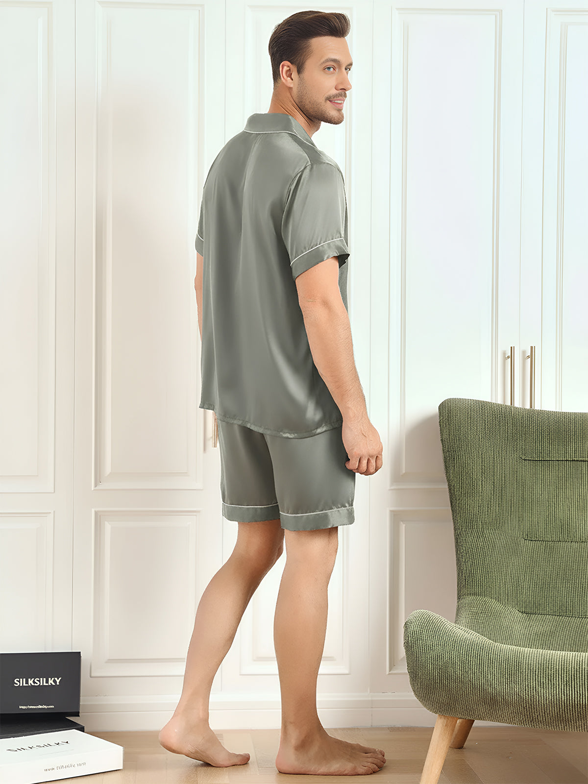 [Verde Grisáceo] SilkSilky-ES Mens Pajamas 002