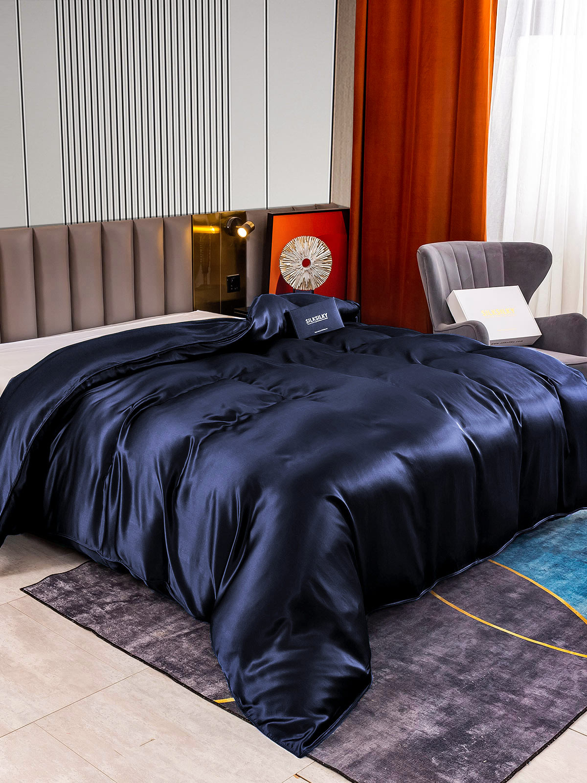 [Azul Oscuro] SilkSilky-ES 22Momme Seda Pura Duvet Cover 002