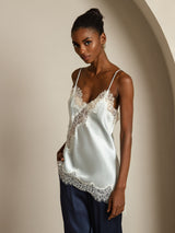 [Azul Claro] SilkSilky-ES Spaghetti Strap V Neck Top de tirantes 006