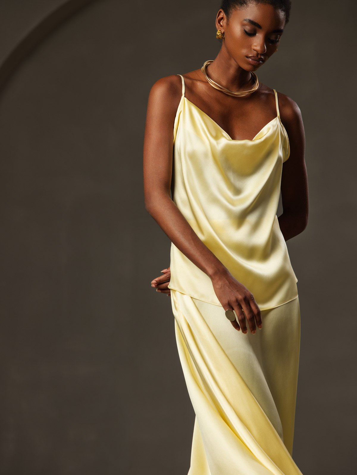 [Amarillo] SilkSilky-ES 19Momme Seda Camisoles 001