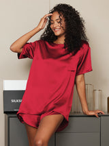 [Vino] SilkSilky-ES Short Sleeve Round Neck Pijamas de mujer 003