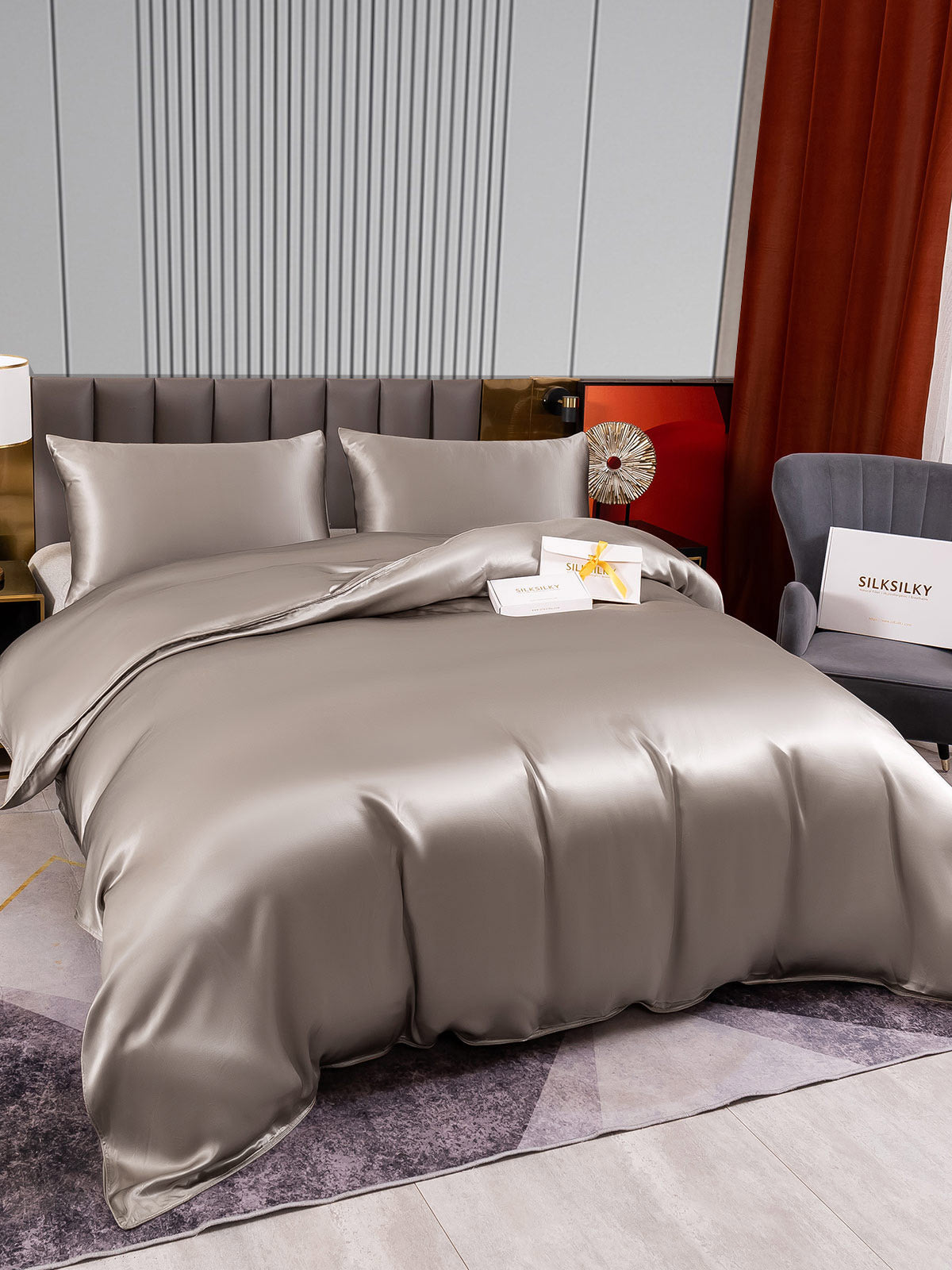 [Gris] SilkSilky-ES 22Momme Seda Pura Bedding Set 003