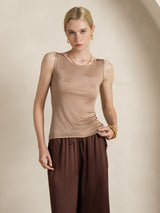 [Café] SilkSilky-ES Sin mangas Cuello Redondo Camisetas de Mujer 006