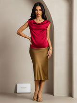 [Vino] SilkSilky-ES Cap Sleeve Cowl Neck Camisetas de Mujer 003