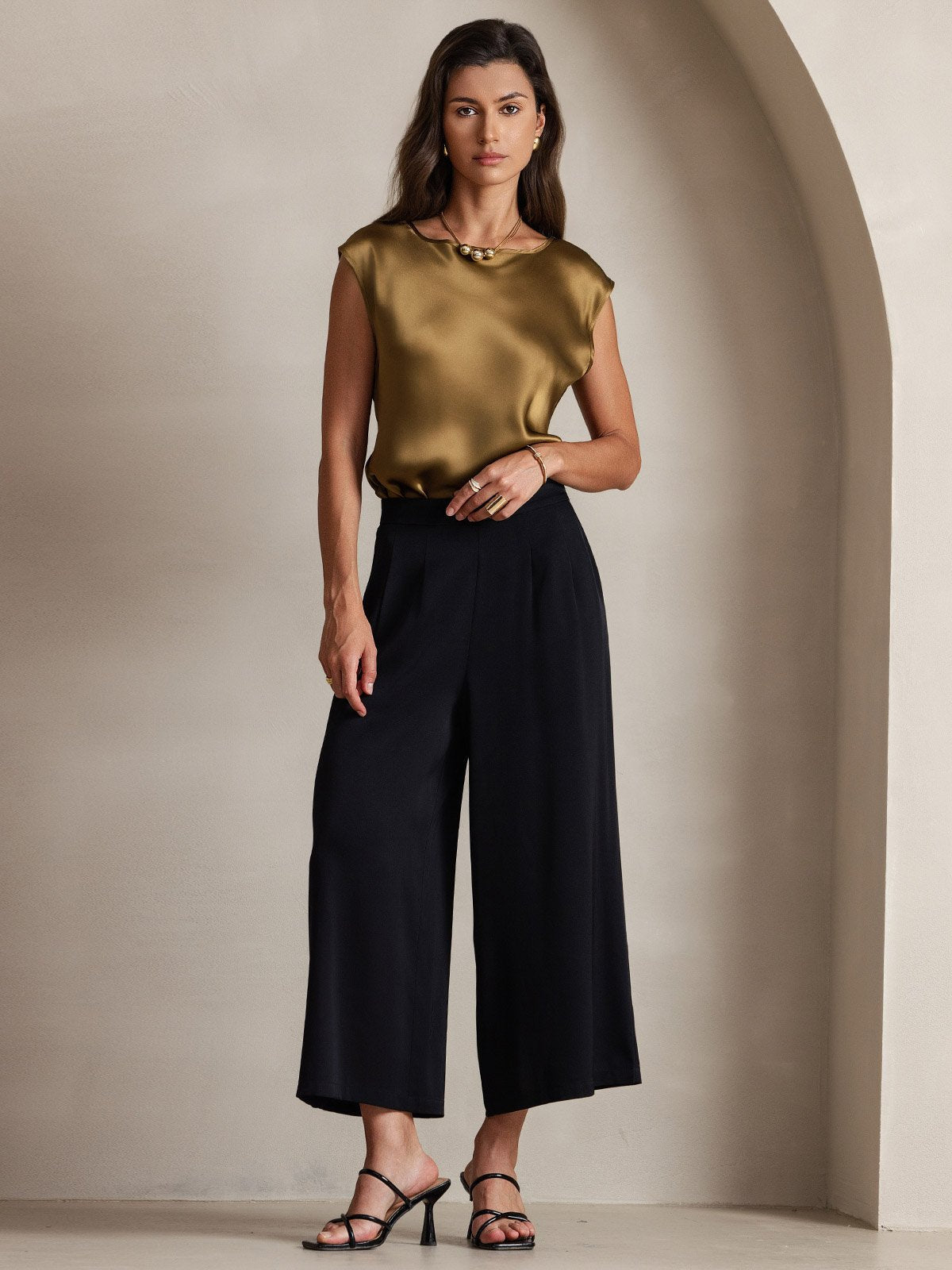 [Marrón] SilkSilky-ES 19Momme Seda Womens T-Shirt 005
