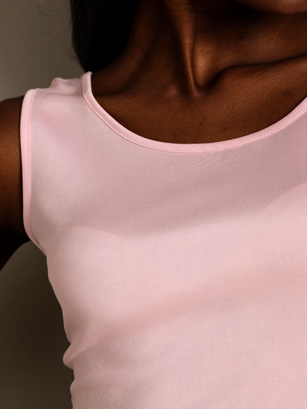 [Rosa] SilkSilky-ES Tejido de seda Sin mangas Round Neck Camisetas de Mujer 008