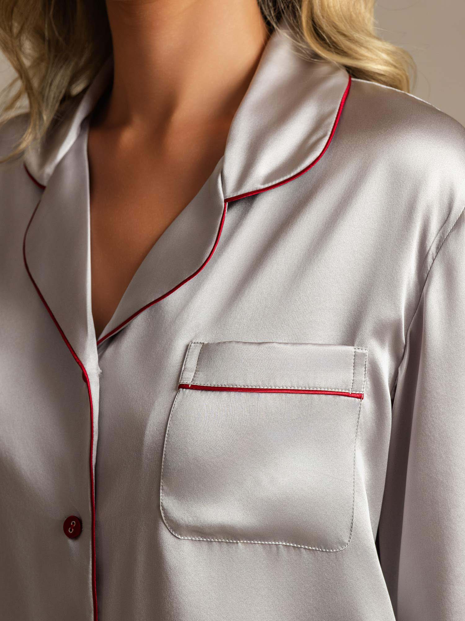 [Silver] SilkSilky-AU Pure Silk Notch Collar Women's Pyjamas 004,