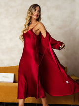 [Vino] SilkSilky-ES Long Sleeve V Neck Conjunto de camisón y bata 007