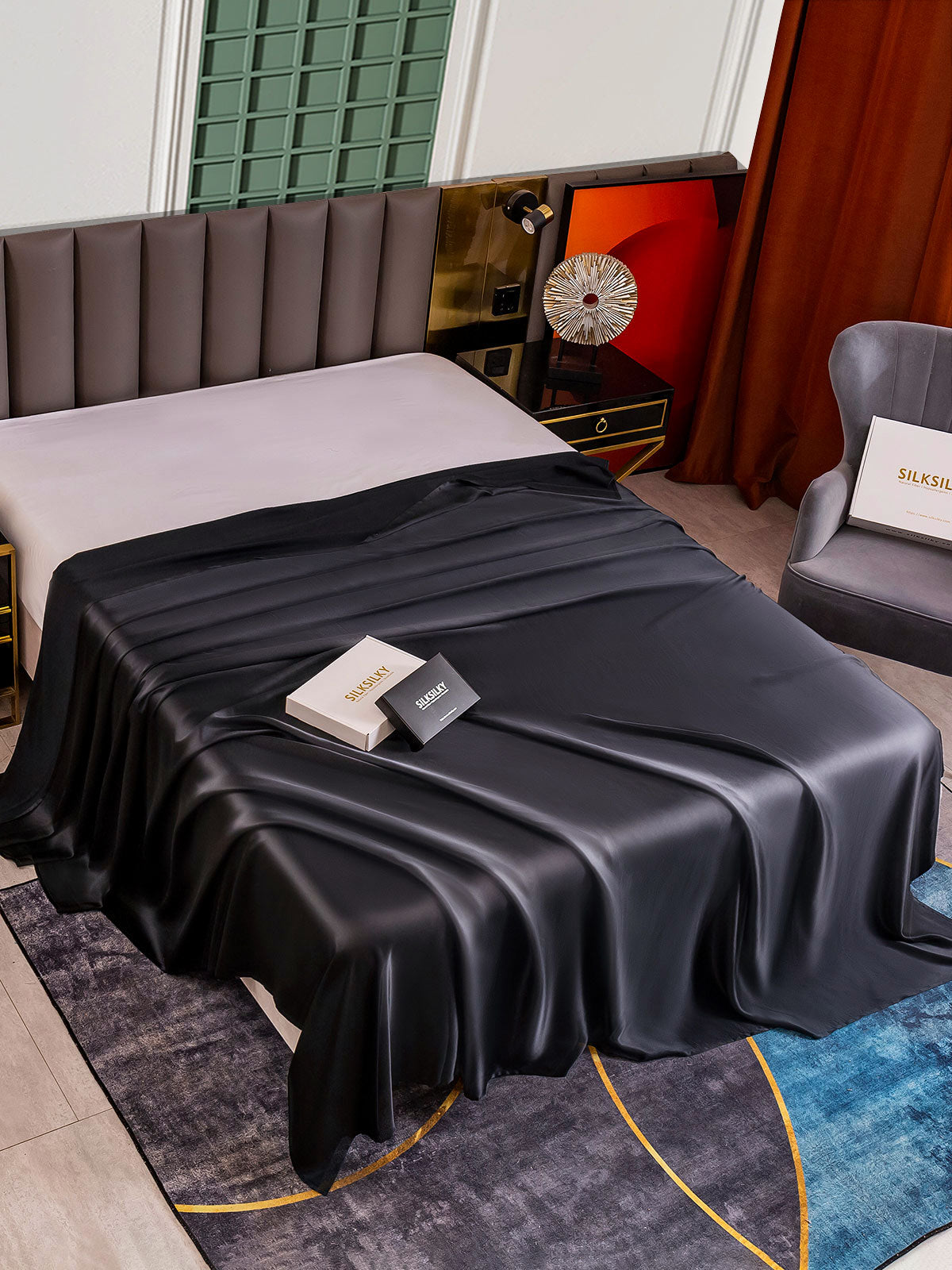 [Negro] SilkSilky-ES 25Momme Seda Pura Sheet 001