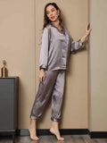 SilkSilky ES Seda Pura Manga larga Solapa Pijamas de mujer Gris 008