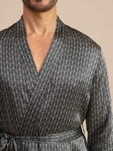 [Ginkgo Negro] SilkSilky-ES Long Sleeve V Neck Bata de hombre 005
