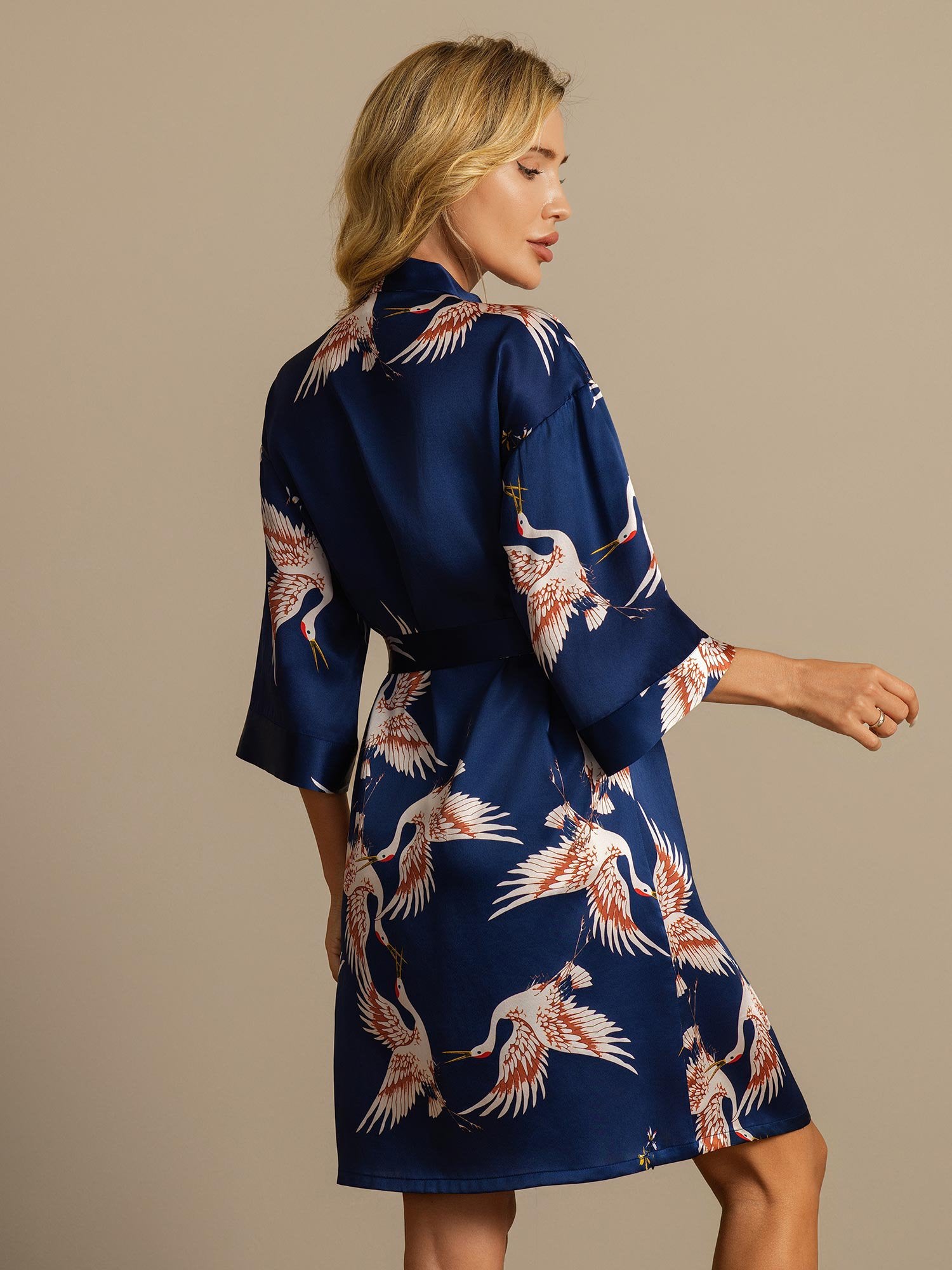 [AzulOscuro] SilkSilky-ES 19Momme Seda Pura Womens Robe 002