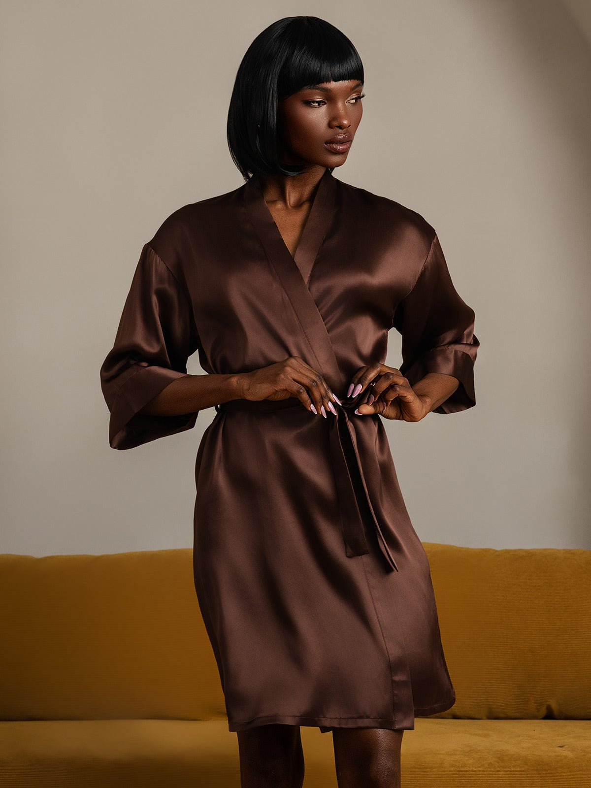 [Café] SilkSilky-ES Seda Pura Womens Robe 005