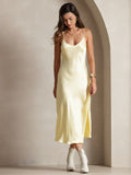 SilkSilky-ES Seda Pura Sin mangas Dress Amarillo 005