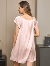 [Rosa Claro] SilkSilky-ES Cap Sleeve Square Neck Camisón 002