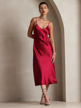[Vino] SilkSilky-ES Spaghetti Strap V Neck Vestido 001