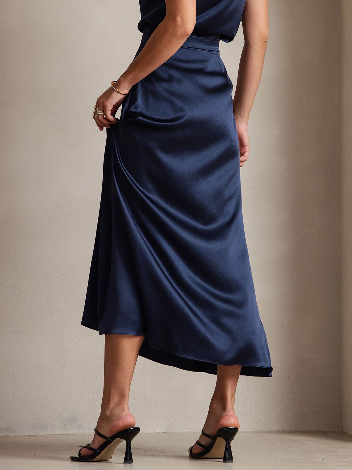 [Azul Oscuro] SilkSilky-ES 19Momme Seda Skirt 002