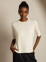 [Beige] SilkSilky-ES Half Sleeve Crew Neck Camisetas de Mujer 003