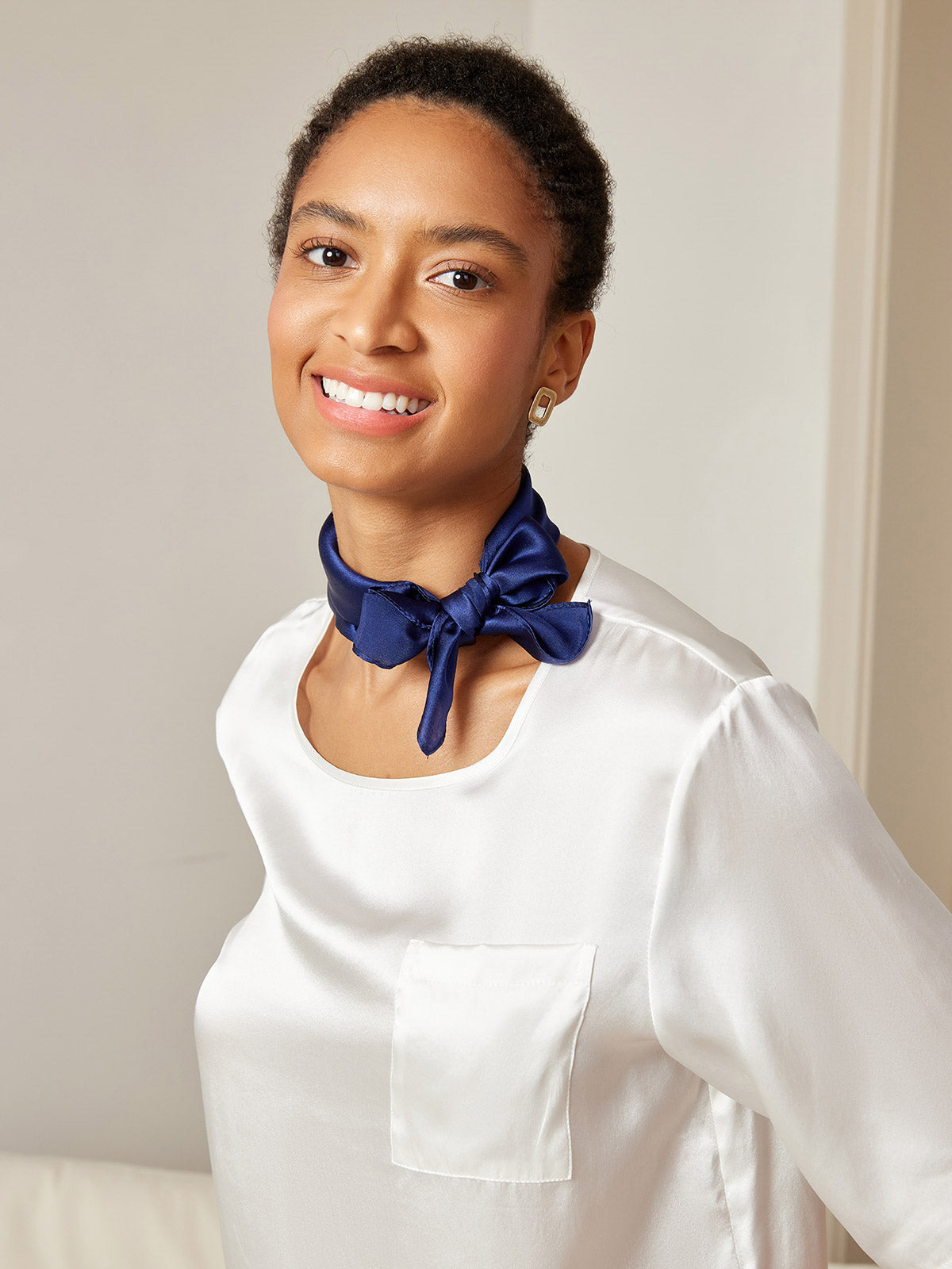 [Azul Oscuro] SilkSilky-ES Seda Pura Scarf 003