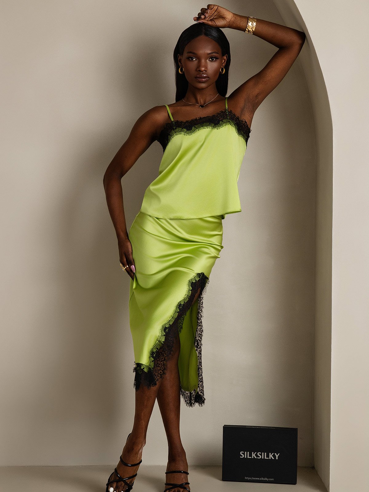 SilkSilky-ES 19Momme Seda Camisole Set MentaVerde 001