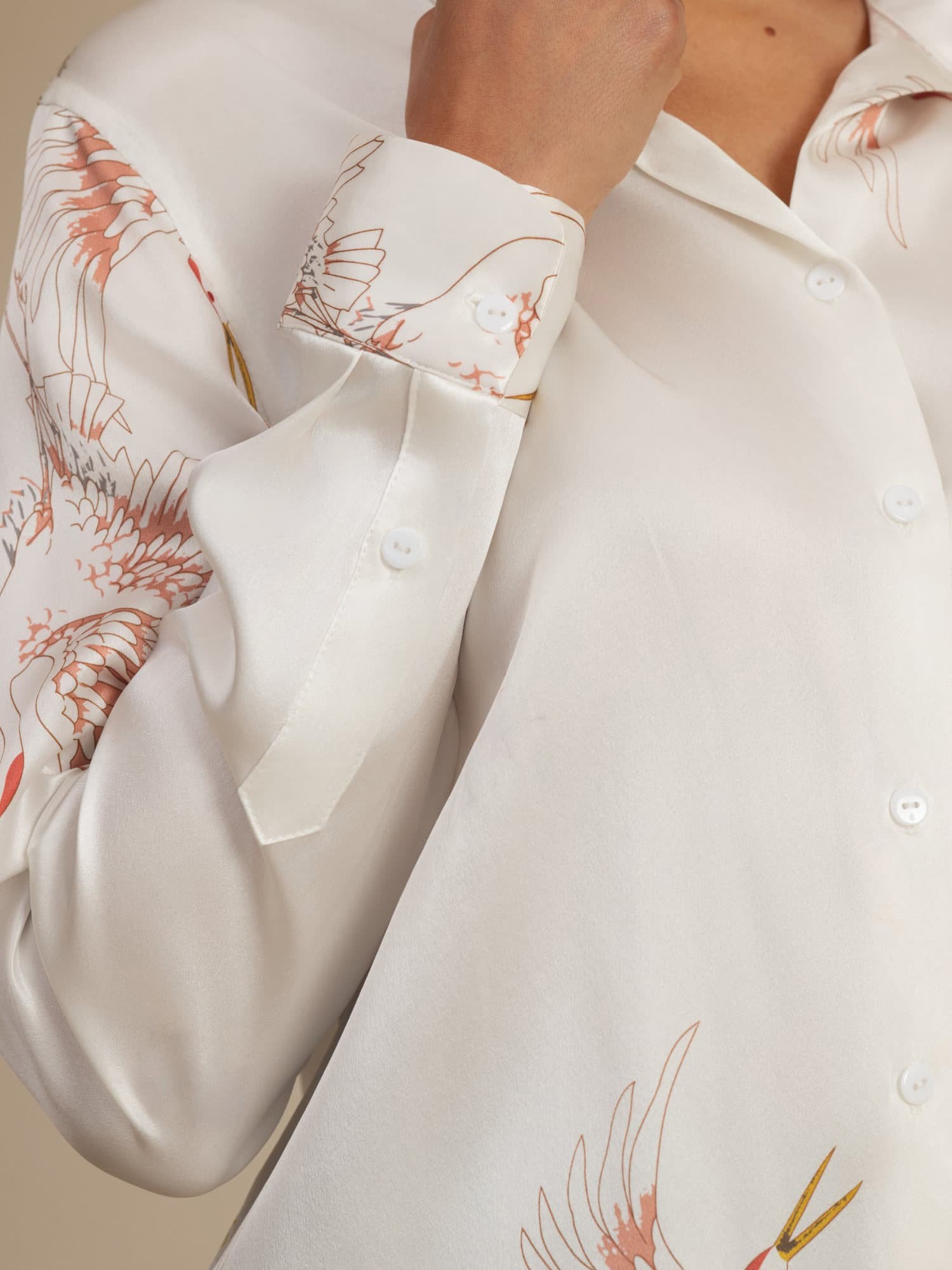 [Blanco] SilkSilky-ES 19Momme Manga larga Cuello con Solapa Blusas de Mujer 006