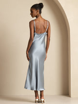 [Azul Grisáceo] SilkSilky-ES Spaghetti Strap V Neck Vestido 002