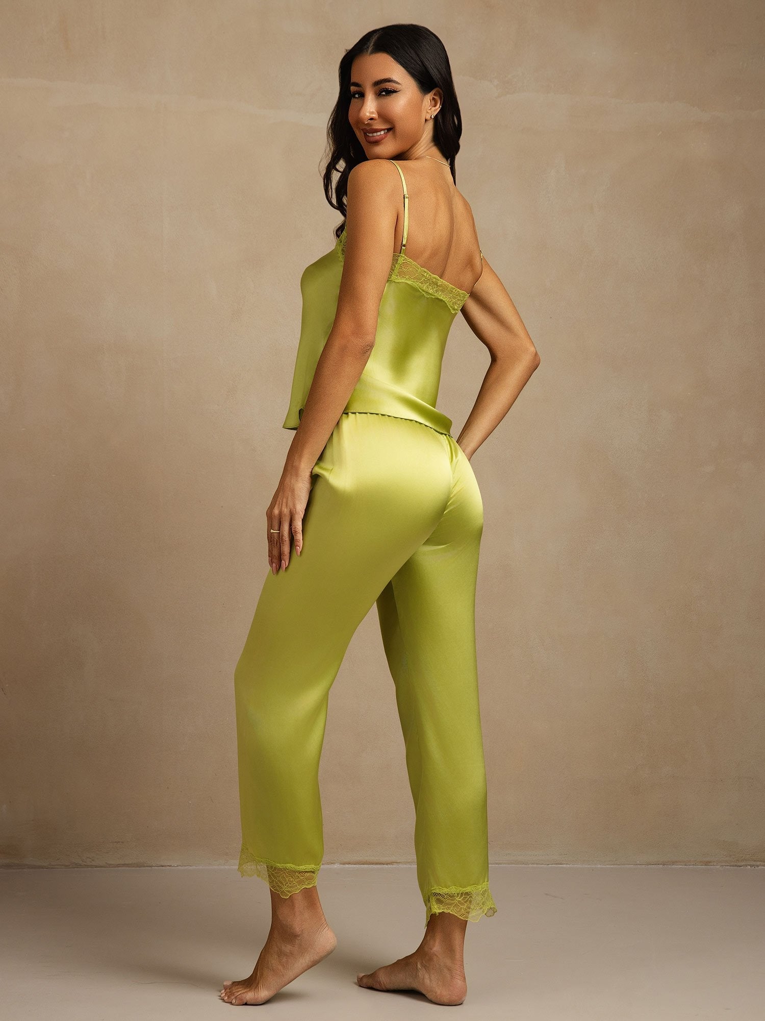 [Menta Verde] SilkSilky-ES Seda Pura Camisole Set 002