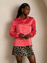 [Rojo Imperial] SilkSilky-ES Long Sleeve Lapel Collar Blusas de Mujer 006