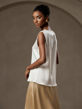 [Blanco] SilkSilky-ES Sleeveless Round Neck Top de tirantes 004