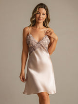 [Rosa] SilkSilky-ES Spaghetti Strap Deep V Neck Camisón 008