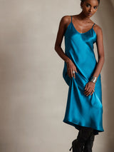 [Azul Real] SilkSilky-ES Spaghetti Strap V Neck Vestido 003