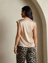 [Champán] SilkSilky-ES Cap Sleeve Cowl Neck Camisetas de Mujer 002