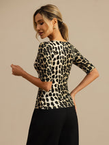 [Leopardo] SilkSilky-ES A metà Escote Cuchara Camisetas de Mujer 002
