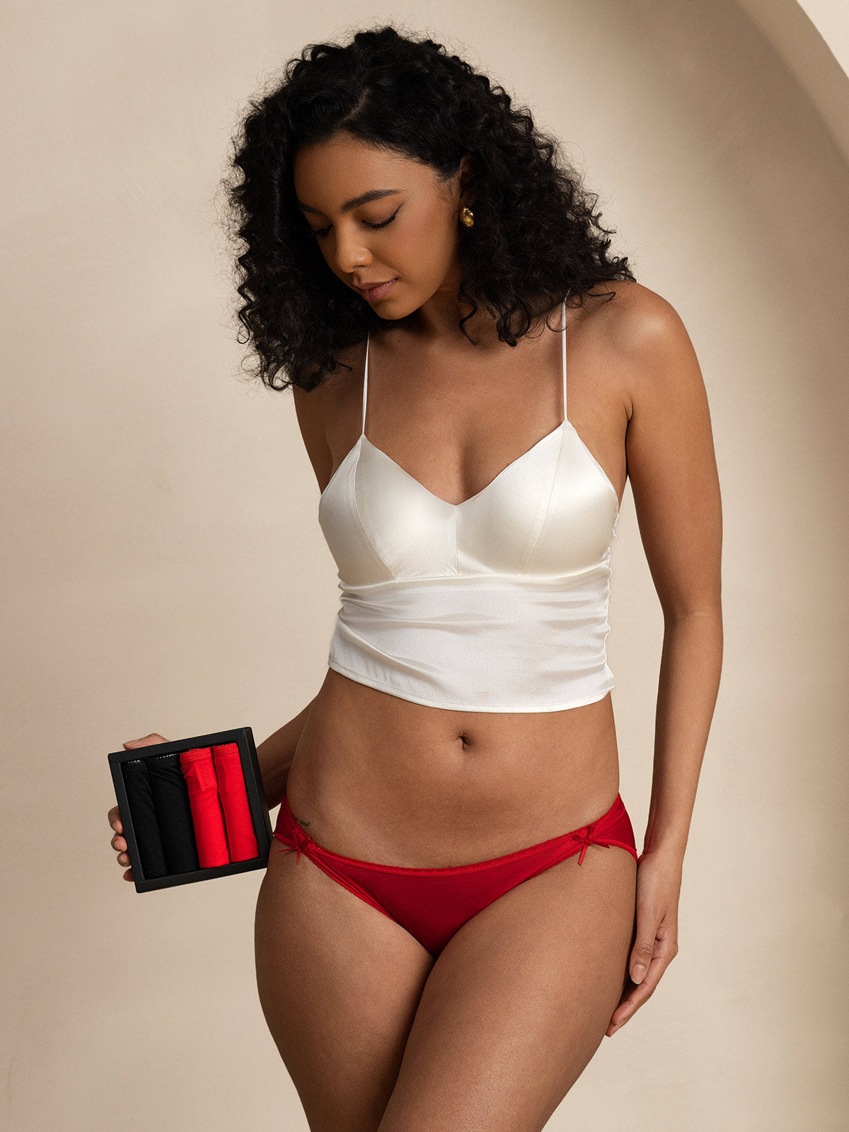 [Negro+Rojo] SilkSilky-ES Tejido de seda Panty 009