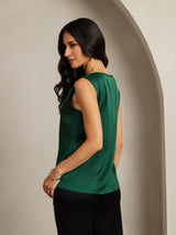 [Verde Oscuro] SilkSilky-ES Sleeveless Round Neck Top de tirantes 002