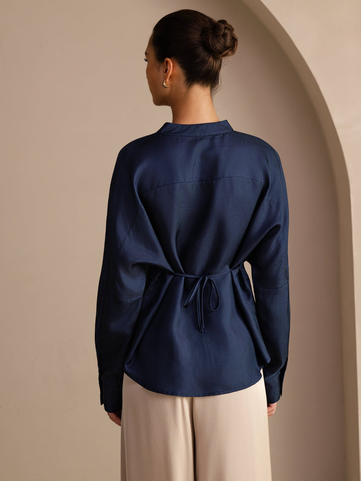 [Azul Oscuro] SilkSilky-ES Long Sleeve Blouse 002
