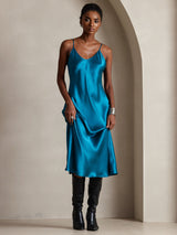 [Azul Real] SilkSilky-ES Spaghetti Strap V Neck Vestido 004