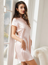 [Rosa Claro] SilkSilky-ES Short Sleeve V Neck Camisón 004