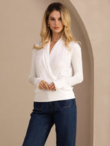 [Blanco] SilkSilky-ES Long Sleeve Blusas 004